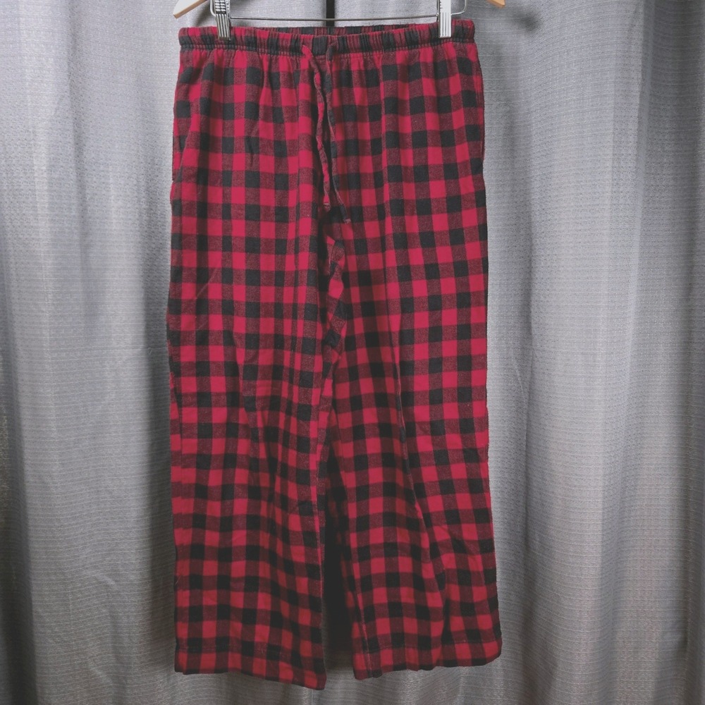 LL Bean Mens Red Black Buffalo Plaid Flannel Pajama Pants Medium Petite